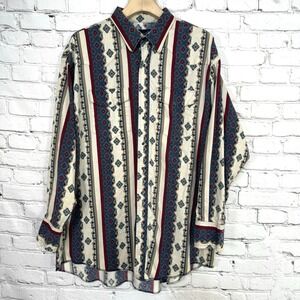 Vintage Wrangler Brushpopper Pearl Snap 19-36 Striped Aztec X-Long Tails USA 3XL